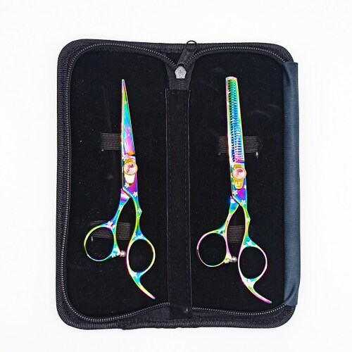 Kit de Tijeras Para Corte de Cabello Profesional 6.5" Titanio Tornasol Floral Edicion Especial