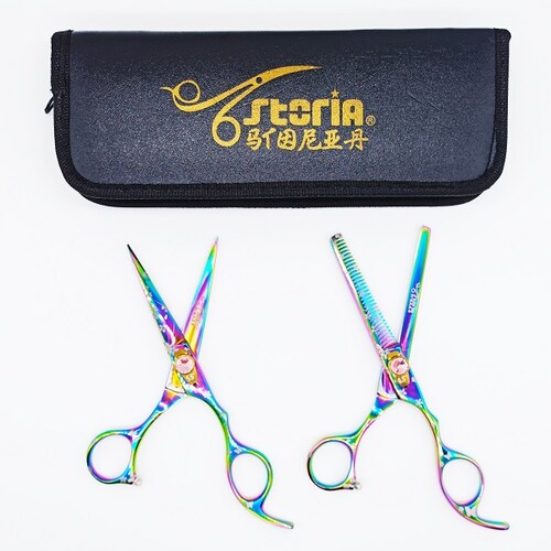 Kit de Tijeras Para Corte de Cabello Profesional 6.5" Titanio Tornasol Floral Edicion Especial