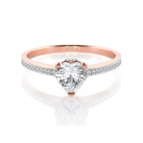ANILLO DE COMPROMISO CORAZÓN PAVÉ ORO 14K ABBA JOYAS