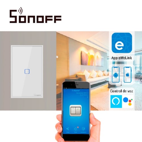 APAGADOR DE PARED TOUCH ON/OFF SONOFF T2US1C SMART INALAMBRICO WIFI PARA SOLUCION DE SMART HOME CON TEMPORIZADOR PARA IOS Y ANDROID COMPATIBLE CON ALEXA/GOOGLE HOME/IFTTT 1CH WIFI 2.4GHZ RF 433 HASTA 2AMP