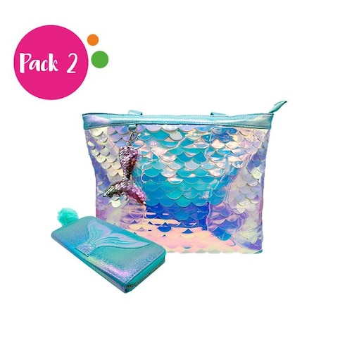 Bolsa Y Cartera Diseño De Escamas De Sirena Tornasol Azul