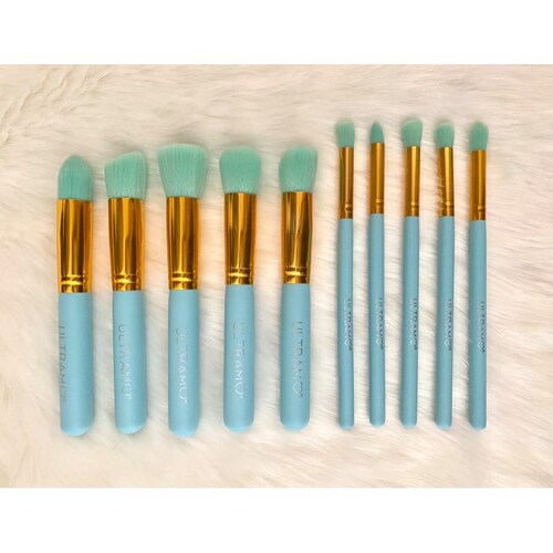 Set De 10 Brochas De Maquillaje Kabuki Pinceles azul Ultramo