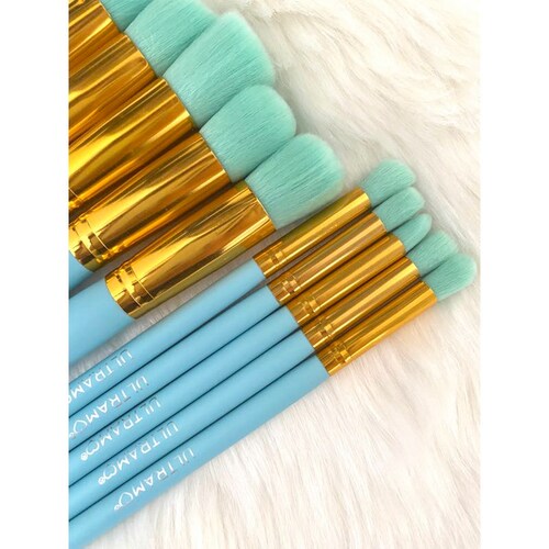Set De 10 Brochas De Maquillaje Kabuki Pinceles azul Ultramo