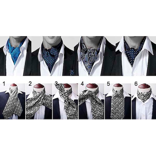 Corbata Ascot (tipo Gazné) con Pañuelo UNISEX Modelo PLKDT-AzPl
