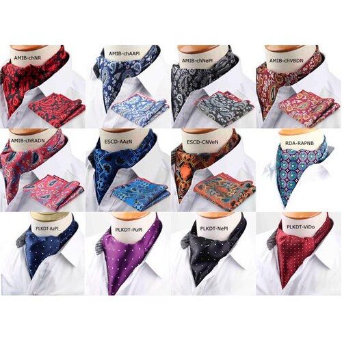 Corbata Ascot (tipo Gazné) con Pañuelo UNISEX Modelo FLRL-gADCNa