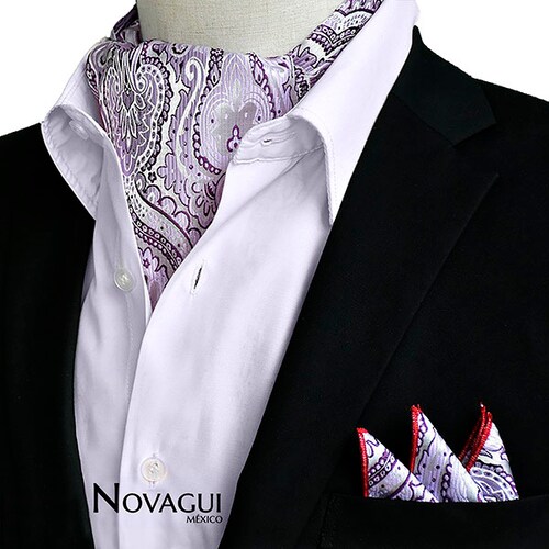 Corbata Ascot (tipo Gazné) con Pañuelo UNISEX Modelo FLRL-PuViPl