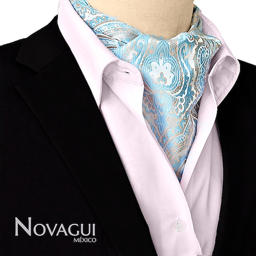 Corbata Ascot (tipo Gazné) con Pañuelo UNISEX Modelo FLRL-AzPlDo