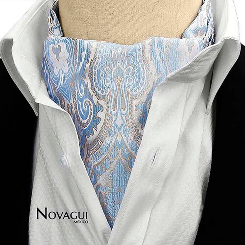 Corbata Ascot (tipo Gazné) con Pañuelo UNISEX Modelo FLRL-AzPlDo