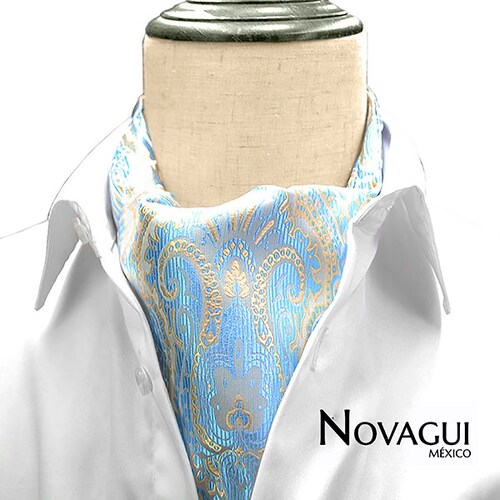 Corbata Ascot (tipo Gazné) con Pañuelo UNISEX Modelo FLRL-AzPlDo