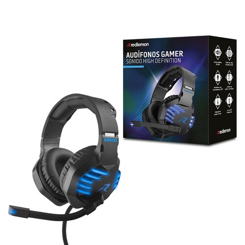 Redlemon Audífonos Gamer con Sonido HD 360 y Luz LED, Micrófono Flexible, Cable Auxiliar 3.5 mm, Control de Audio, Cable de Nylon Trenzado Ultra Resistente de 2m, Compatibilidad Universal, Mod. G9500