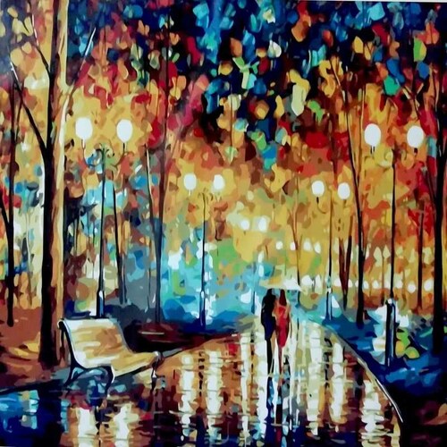 Arte Por Numero Pareja Bajo La Lluvia
