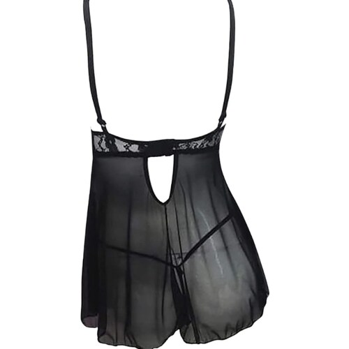 Babydoll Cupless Y Panty Set Negro De 2 Pz En Tela Mesh Y Encaje Lenceria Dama Mod 865