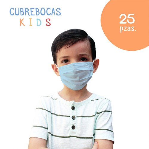 Paquete de 25 Cubrebocas Kids Azul