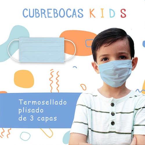 Paquete de 50 Cubrebocas Kids Azul