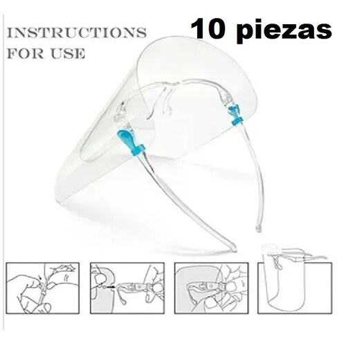 Careta Protectora Facial Lentes Certificado 10pz