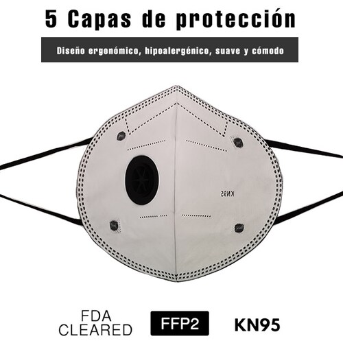 50 piezas Cubrebocas KN95 Color Negro Con 5 Capas De Protección En Paquete Individual Con Válvula