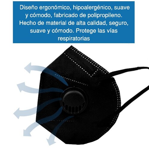 100 piezas Cubrebocas KN95 Certificado FDA ISO CE negro válvula con 5 capas  Empaque individual color negro máxima protección FFP2 