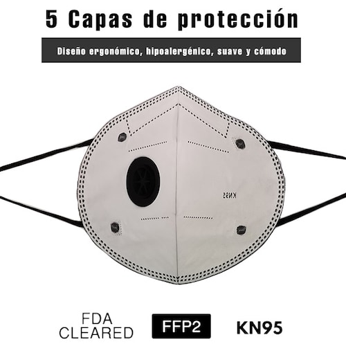 100 piezas Cubrebocas KN95 Certificado FDA ISO CE negro válvula con 5 capas  Empaque individual color negro máxima protección FFP2 