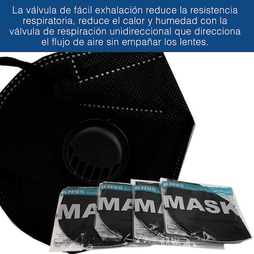 100 piezas Cubrebocas KN95 Certificado FDA ISO CE negro válvula con 5 capas  Empaque individual color negro máxima protección FFP2 