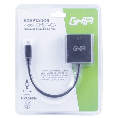 ADAPTADOR CONVERSOR VIDEO MICRO HDMI MACHO A VGA HEMBRA MONITOR AUDIO 3.5MM