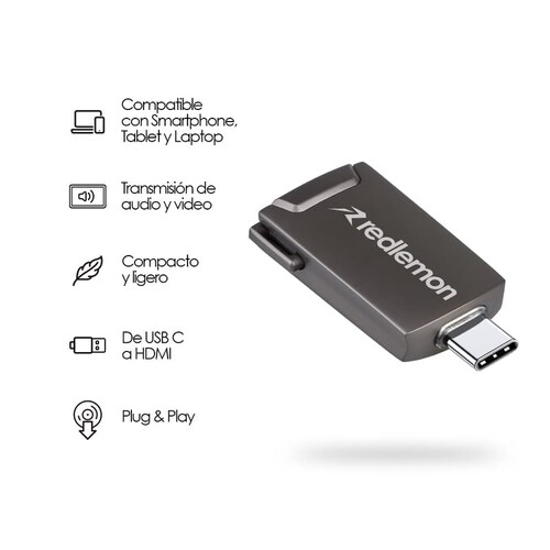Adaptador USB-C a HDMI Plug & Play Portátil Laptop Redlemon