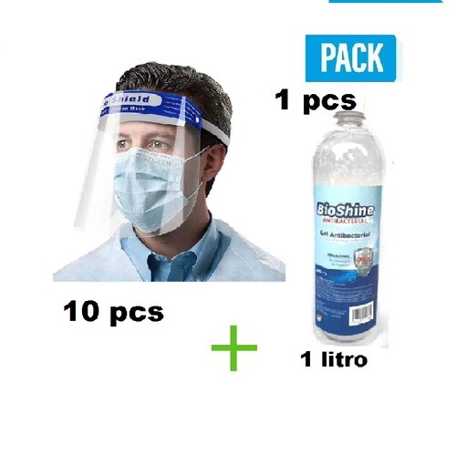 10 pcs Careta Protector Facial 10 Piezas  + 1 gel antibacterial  1 litro