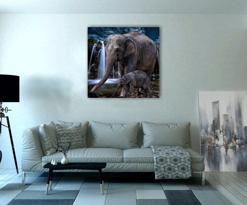 Cuadro Decorativo Canvas Elefante Mamá y bebe