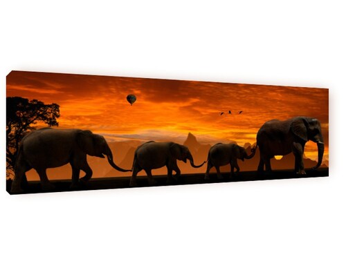 Cuadro Decorativo Canvas Elefantes Atardecer