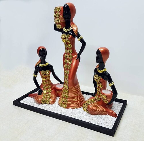 Muñecas Africanas De Cerámica Artesanales De 3 Pz Con Base