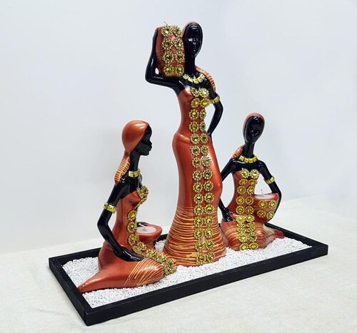 Muñecas Africanas De Cerámica Artesanales De 3 Pz Con Base