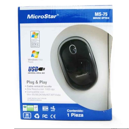 2 pack Mini Mouse Óptico Microstar Ms-75 con cable retráctil