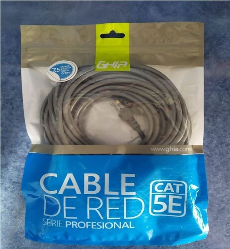 Cable De Red 7.5 Mts 22.5 Pies Rj45 Cat 5e Dvr Internet Gris CASA PC MAC LAPTOP NEGOCIO OFICINA RED