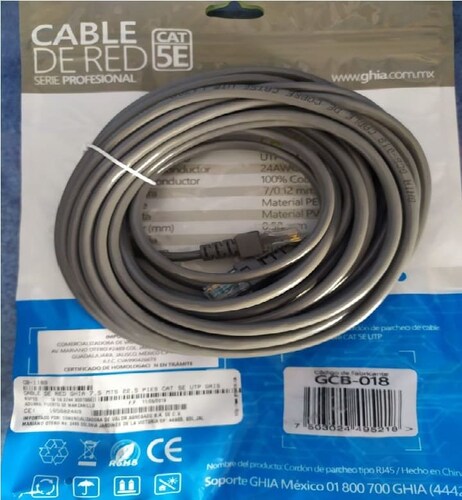 Cable De Red 7.5 Mts 22.5 Pies Rj45 Cat 5e Dvr Internet Gris CASA PC MAC LAPTOP NEGOCIO OFICINA RED