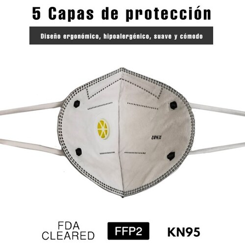 10 piezas Cubrebocas KN95 Color Gris Con 5 Capas De Protección En Paquete Individual Con Válvula