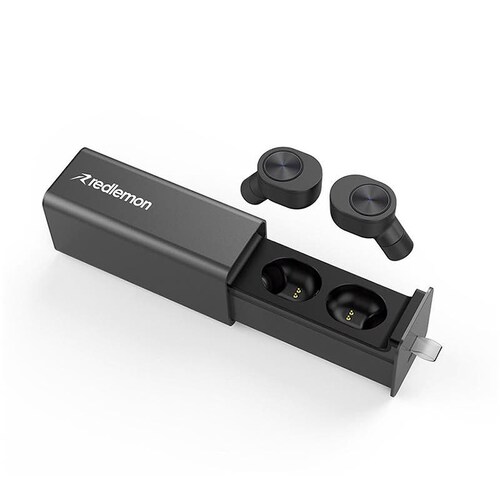 Redlemon Audífonos Inalámbricos Bluetooth True Wireless Stereo con Base de Carga, Sonido HD, Aislante de Ruido Exterior, Manos Libres, Batería de Larga Duración, Compatibles con iOS y Android