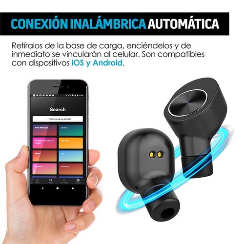 Redlemon Audífonos Inalámbricos Bluetooth True Wireless Stereo con Base de Carga, Sonido HD, Aislante de Ruido Exterior, Manos Libres, Batería de Larga Duración, Compatibles con iOS y Android