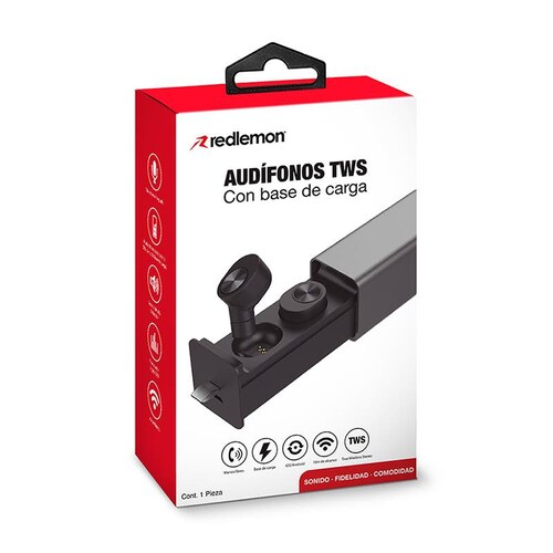 Redlemon Audífonos Inalámbricos Bluetooth True Wireless Stereo con Base de Carga, Sonido HD, Aislante de Ruido Exterior, Manos Libres, Batería de Larga Duración, Compatibles con iOS y Android