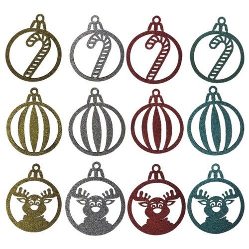 12 esferas Navideñas Mdf Diferentes Estilos Colores Para Arbol o Chimenea 8"