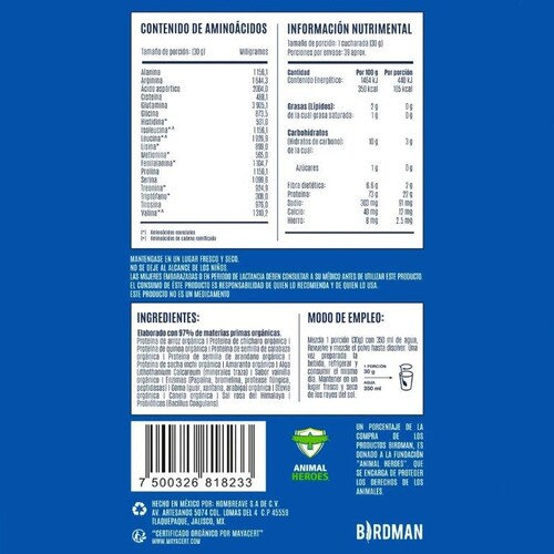 VAINILLA Proteína Vegetal Orgánica Falcon Protein 1.170kg Birdman