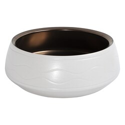 Lavabo Cerámico para Baño GOM, forma circular en color blanco con interior en color bronce. De sobreponer, con diseño europeo ideal para todo tipo de baños. Dimensiones 41 x 41 x 14 cms. (base x altura x profundidad)