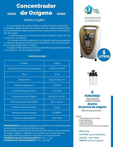 Vaso Humidificador P/ Concentrador Oxígeno K5bw Inhala Care