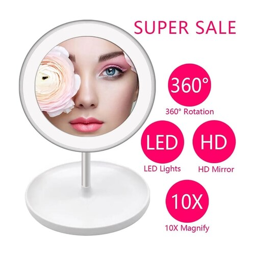Espejo LED De Maquillaje Lámpara De Mesa-Moda Rotación 360 carga USB