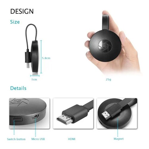 1080p Wireless Wifi Display Dongle (Chrome Cast) Tv, Stick, Video, Airplay