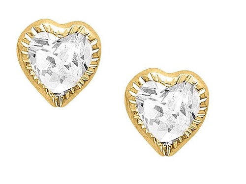 Broqueles Corazón Bisel Diamantado 4 Mm Oro De 10 K + Obsequio
