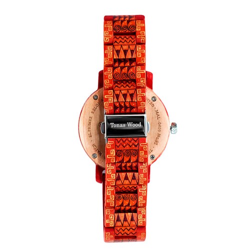 Reloj Alebrije by Tonas Wood Unisex Color Rojo Lava