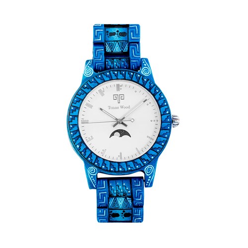 Reloj Alebrije by Tonas Wood Unisex Color Azul Tres Cielos 