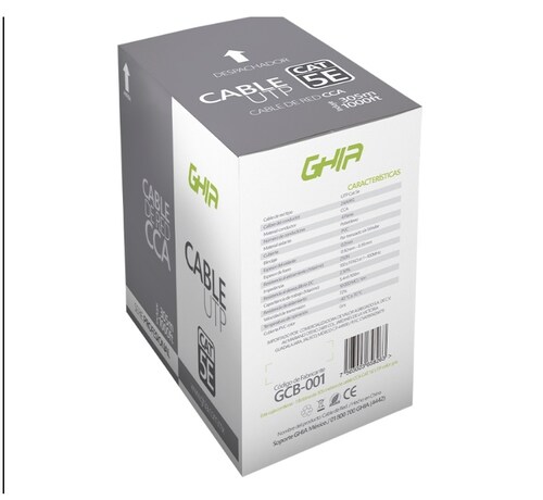 BOBINA CABLE GHIA CAT5E UTP CCA COLOR GRIS 24 AWG 305M 1000FT CERTIFICACIN CE ROHS INTERNET CAMARA
