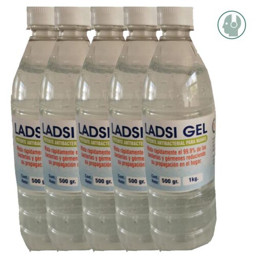 Paquete de 5 pzas - Potente Gel AntiBacterial Desinfectante para Manos 500gr.