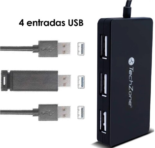 Hub USB TECHZONE TZ17HUB02 USB Negro 4 puertos PC LAP MAC MACBOOK CEL CAMARAS CARGA Certificación