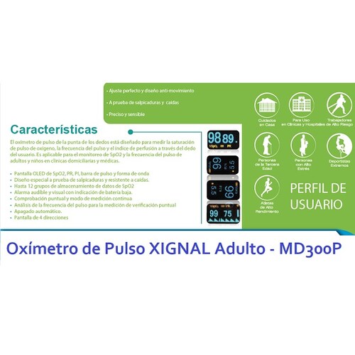 Oxímetro Pulso Dedo 4 Parámetros Xignal Adulto Spo2 Md300p.